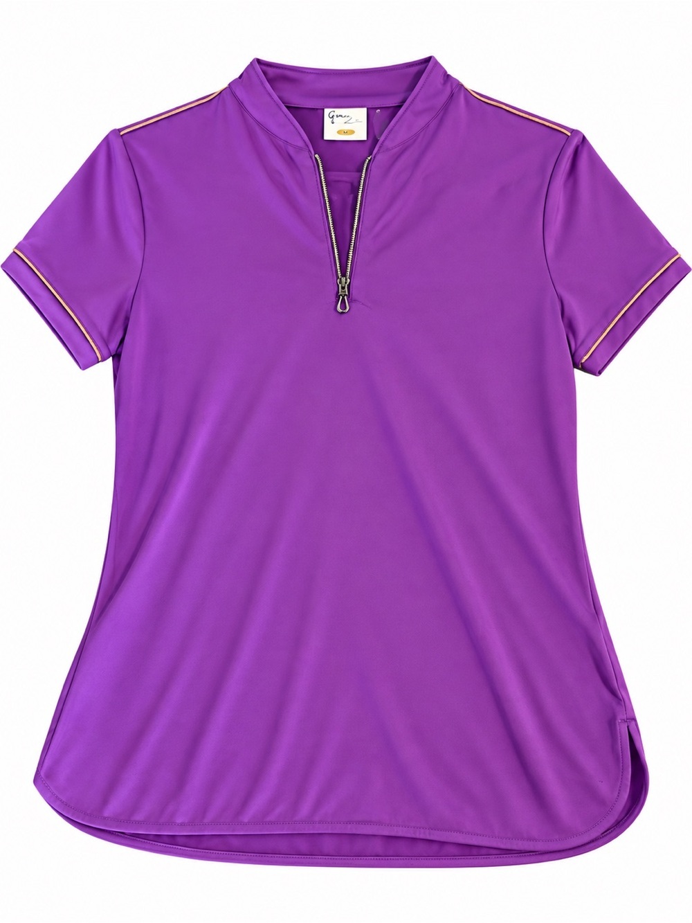 Greg Norman Collection Violet Short-Sleeve Zip Polo with Gold Trim 0058